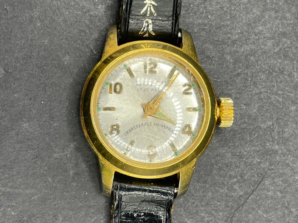 Vintage Delbana 17 Jewels Watch Unbreakable Mainspring Gold Tone Leather Band